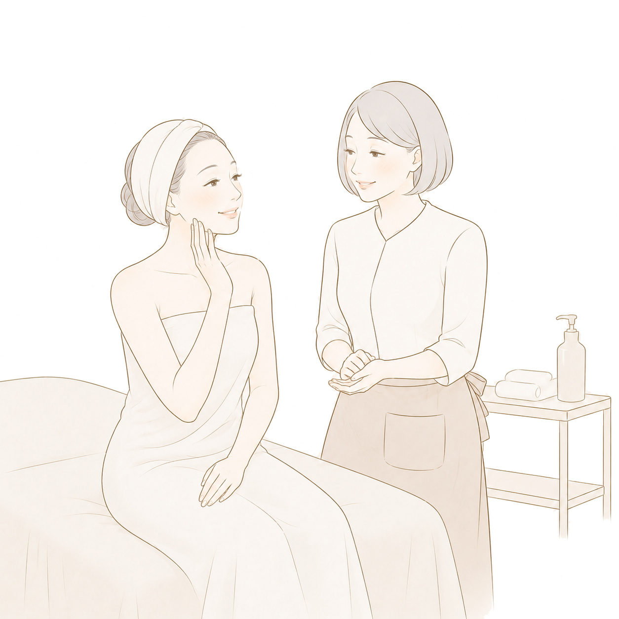 お客様と笑顔で向き合うサロンオーナーのイラスト